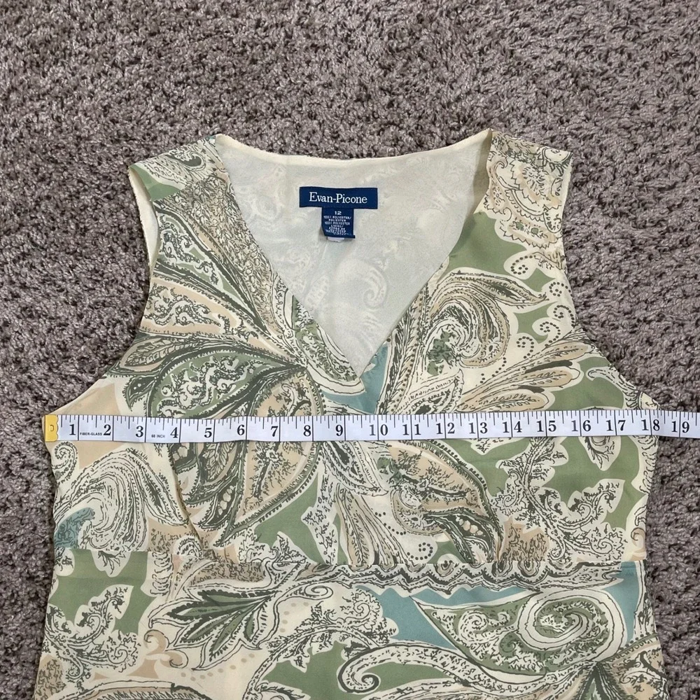 Vtg‎ Evan Picone Paisley Sleeveless Blouse 12 Green Babydoll Y2K Fairy Grunge - Picture 8 of 9